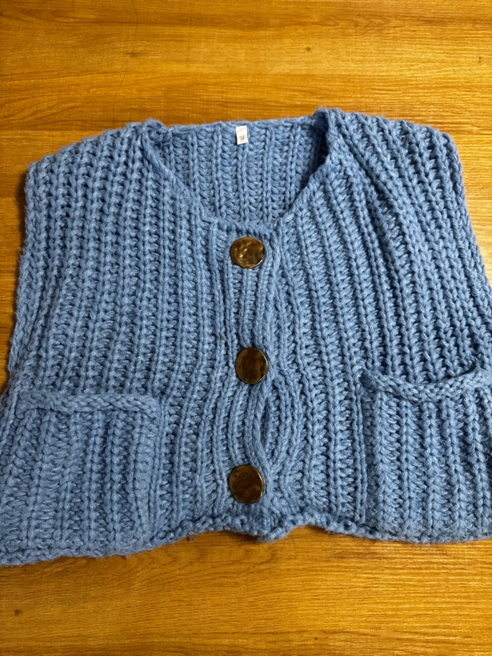Chunky Blue Button-Front Women’s Sweater